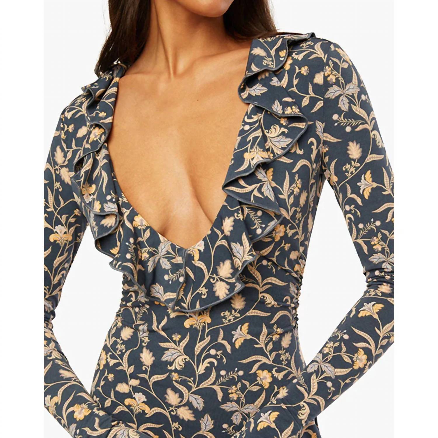We Wore What - Deep V Long Sleeve Mini Dress