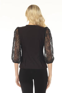 Joseph Ribkoff - Embroidered Mesh Sleeve Fitted Blazer
