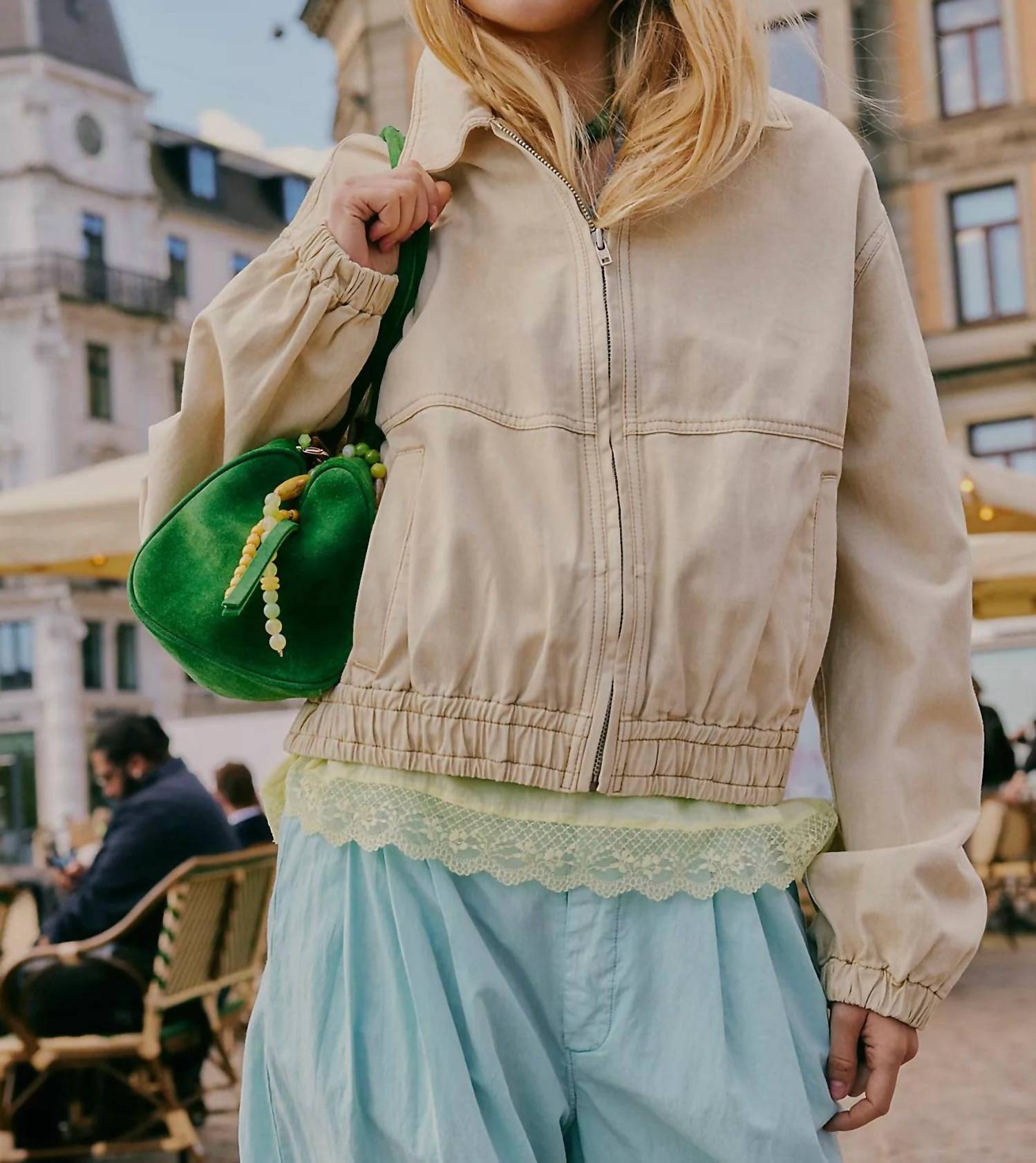 Free People Birdie Track Jacket in beige - women's jacket - detail view