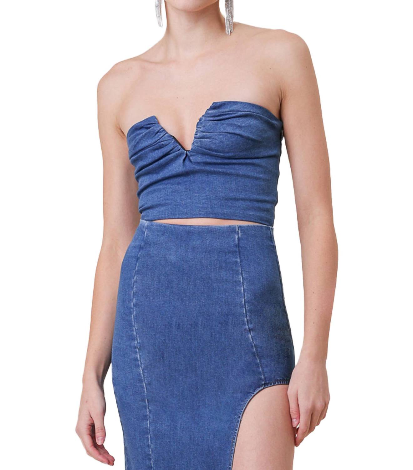 Line And Dot - Joey Denim Top With Ruched Front Detail