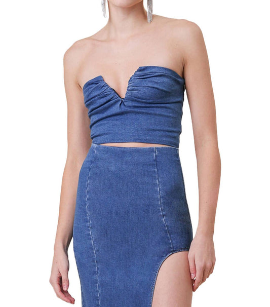 Line And Dot - Joey Denim Top With Ruched Front Detail