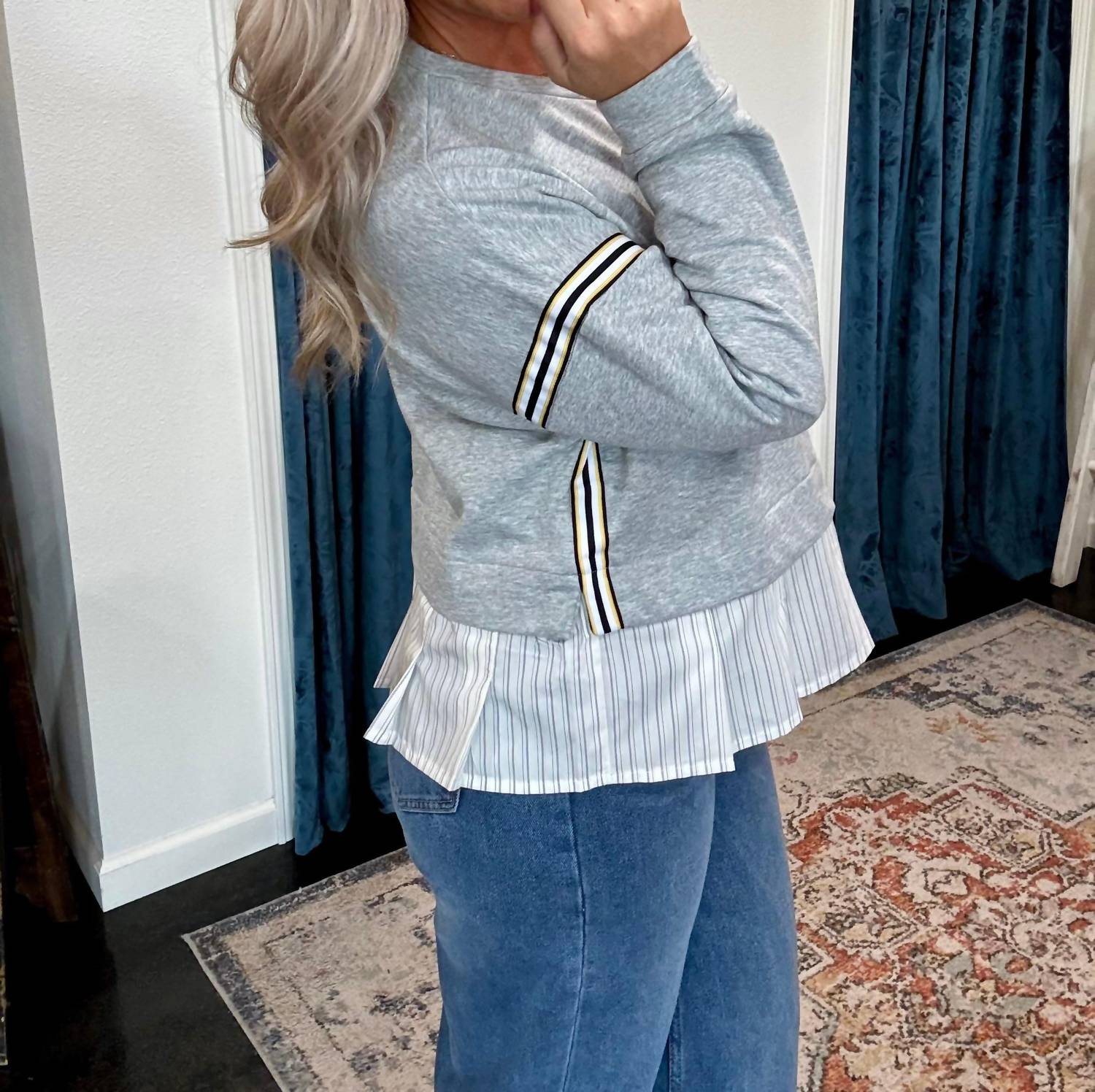 ee:some Striped Pullover Layered Top in grey - women's long sleeve top - alternate view