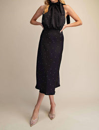 Glam - Ruffle Tie Neck Sleeveless Midi Dress