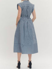 Entro - Striped Cap Sleeve Midi Dress