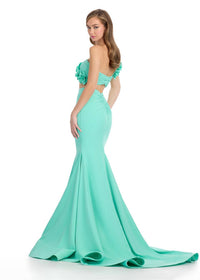 ASHLEYlauren One-shoulder Jersey Two-piece Gown in aqua - women's dress - alternate view