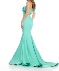 ASHLEYlauren One-shoulder Jersey Two-piece Gown in aqua - women's dress - detail view