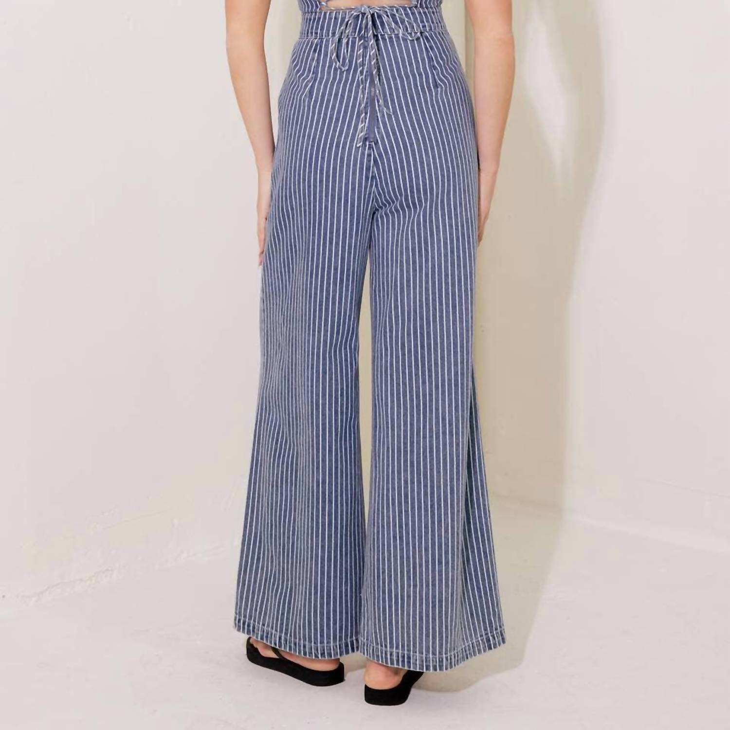 Flying Tomato - Washed Striped Denim Jumpsuit