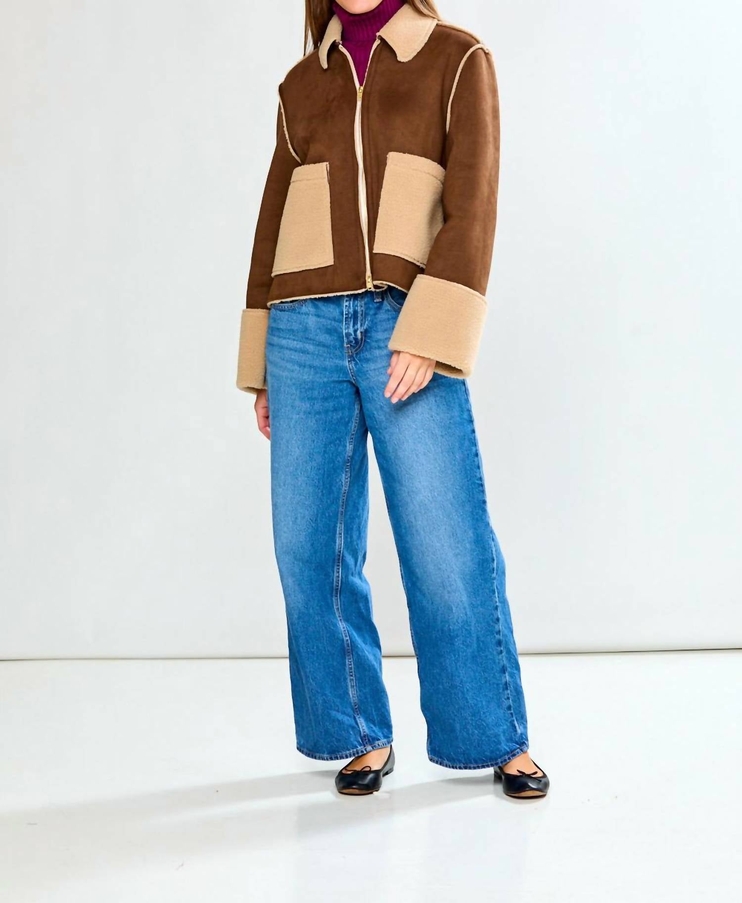 SARA CAMPBELL Rhiannon Shearling Suede Jacket in chocolate - women's jacket - view 16