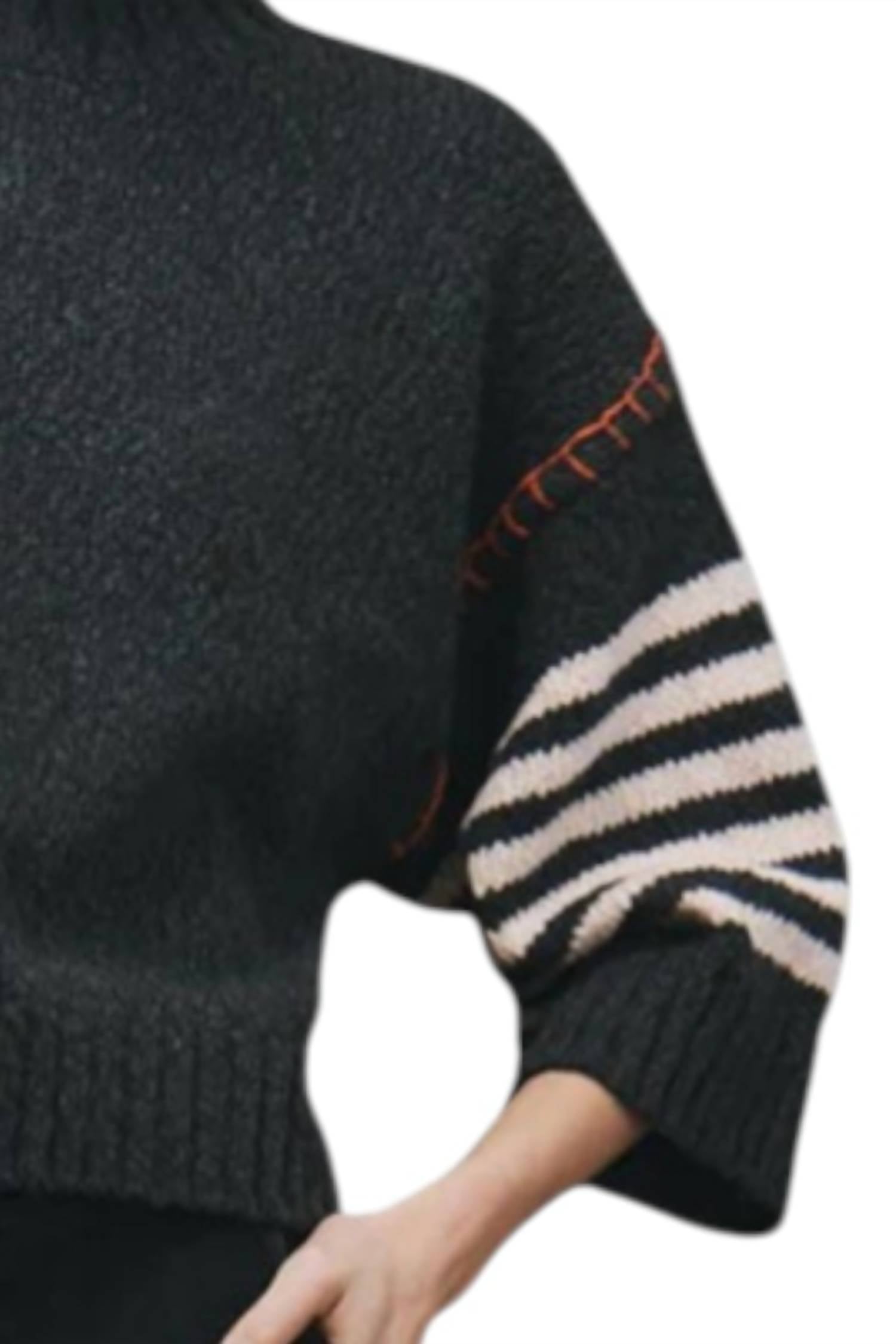 Autumn Cashmere Chunky Crewneck Sweater With Wide Sleeve in charcoal combo - women's sweater - alternate view