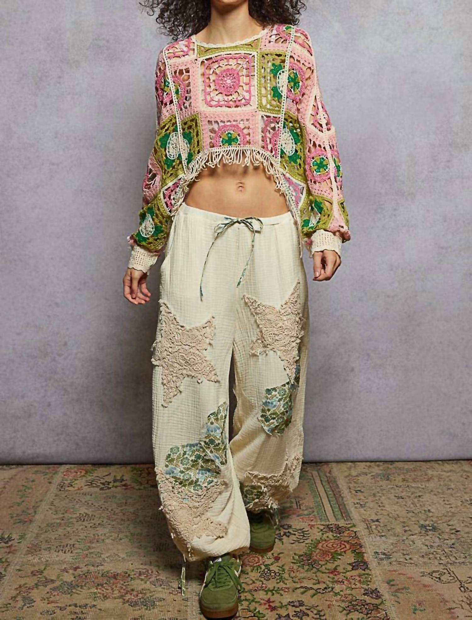 Pol - Jocelyn Crochet Shrug Fringe Crop Top
