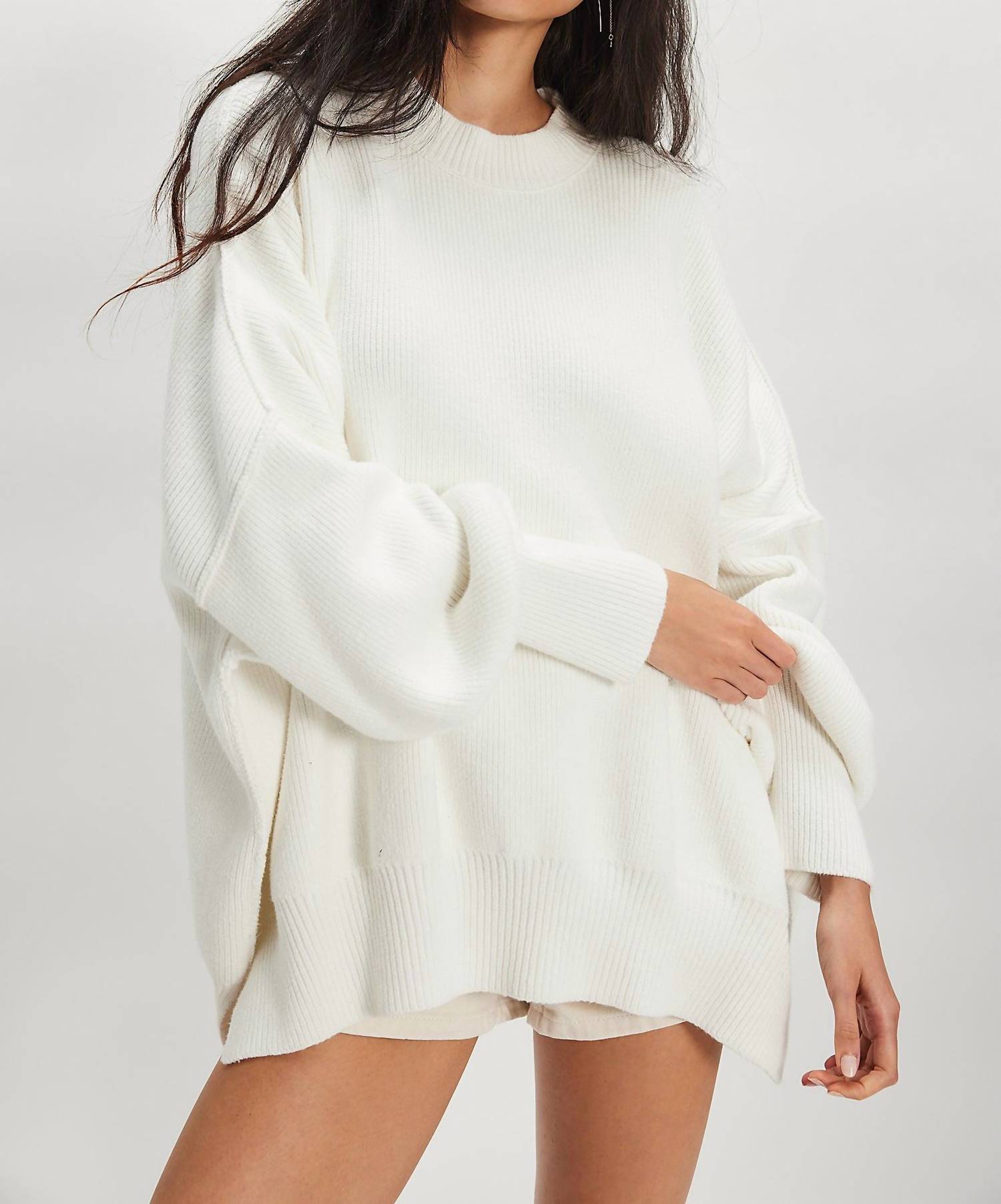 Free People Easy Street Tunic Sweater in painted white - women's sweater - detail view