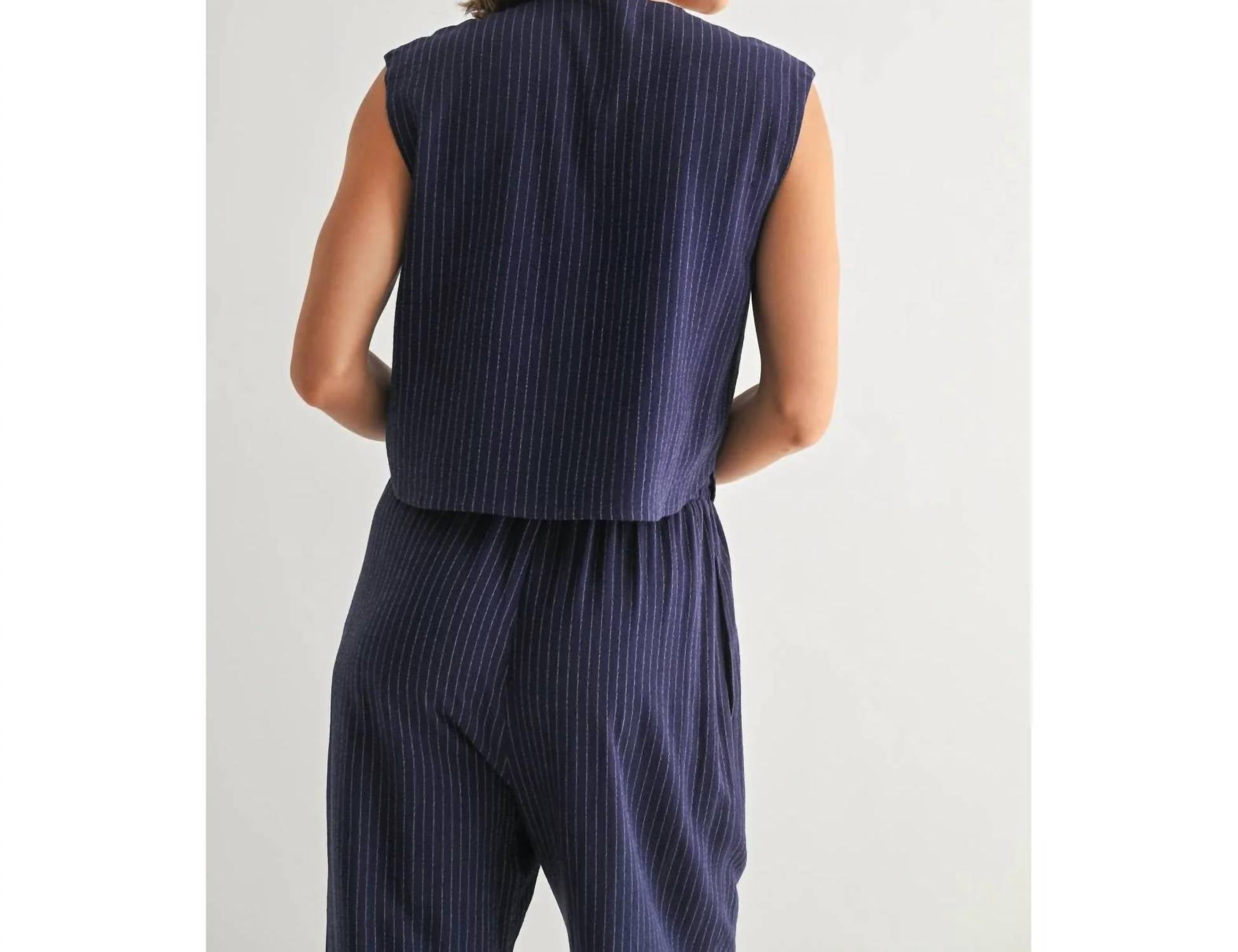 Fun 2 Fun - Ellison Striped Sleeveless Button Down Vest