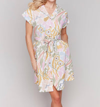 Charlie B - Linen Blend Short Sleeve Button-front Dress