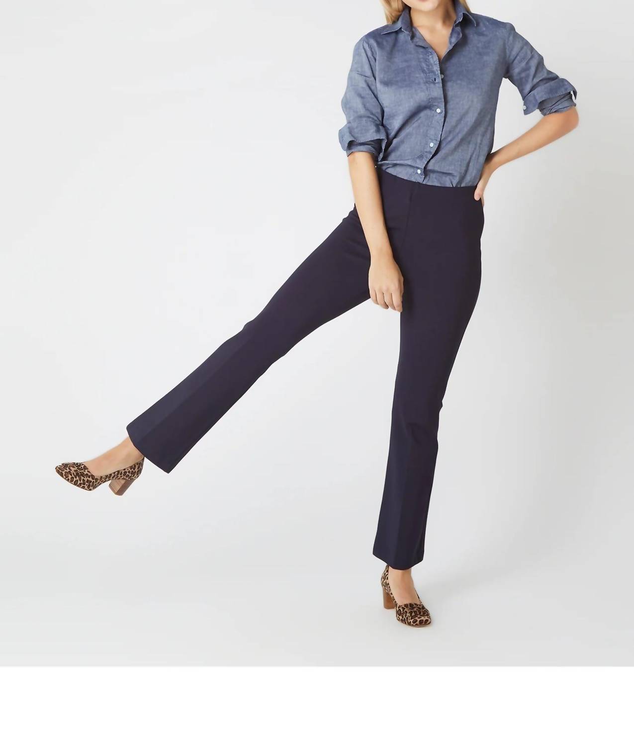 Ann Mashburn Faye Flare Cropped Pant in navy ponte knit - women's pants - detail view