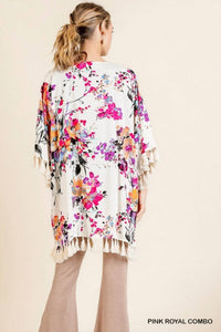 Umgee - Floral Frayed Tassel Kimono - Plus