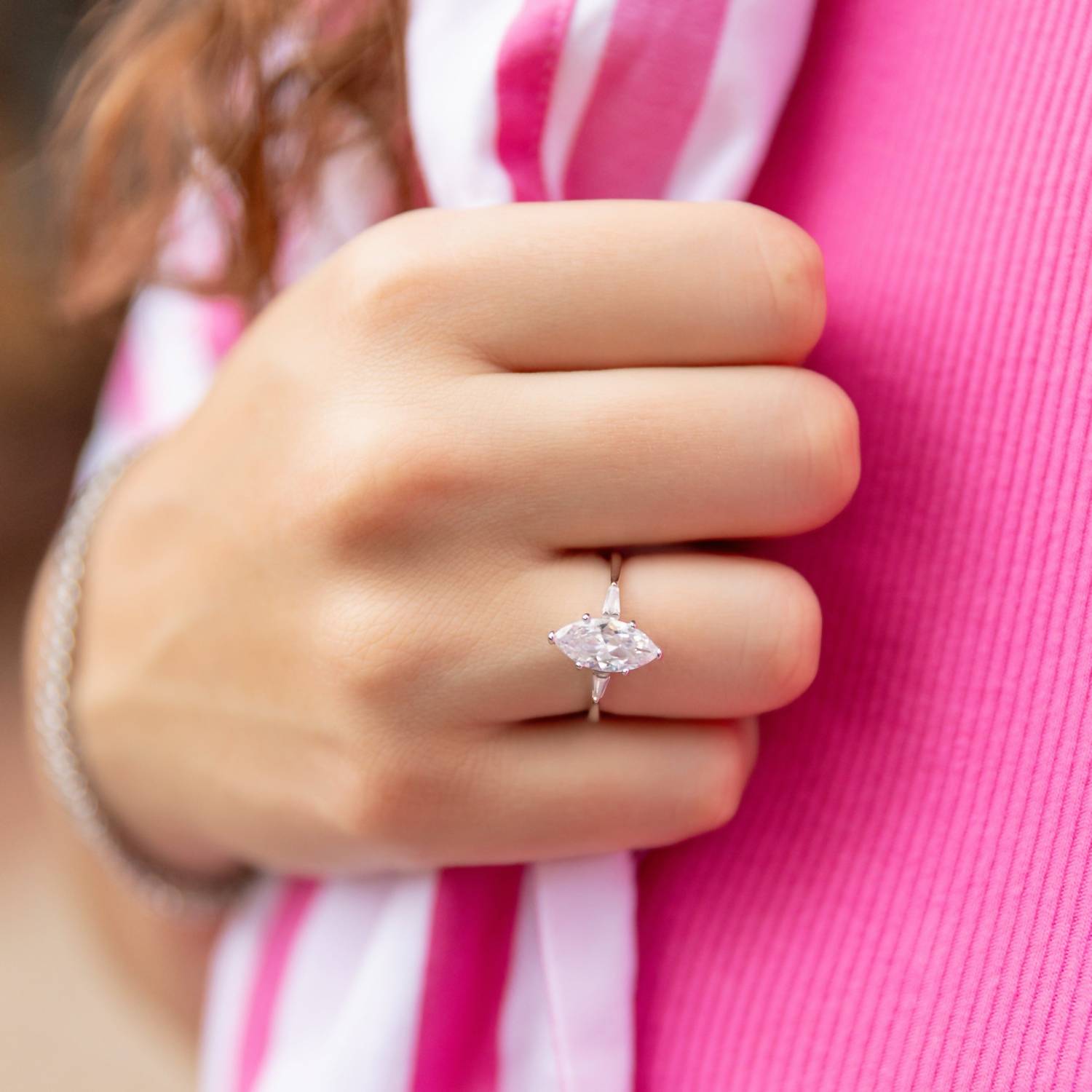 Starlette Women's Marquise Maggie Engagement Ring in silver - women's jewelry - detail view