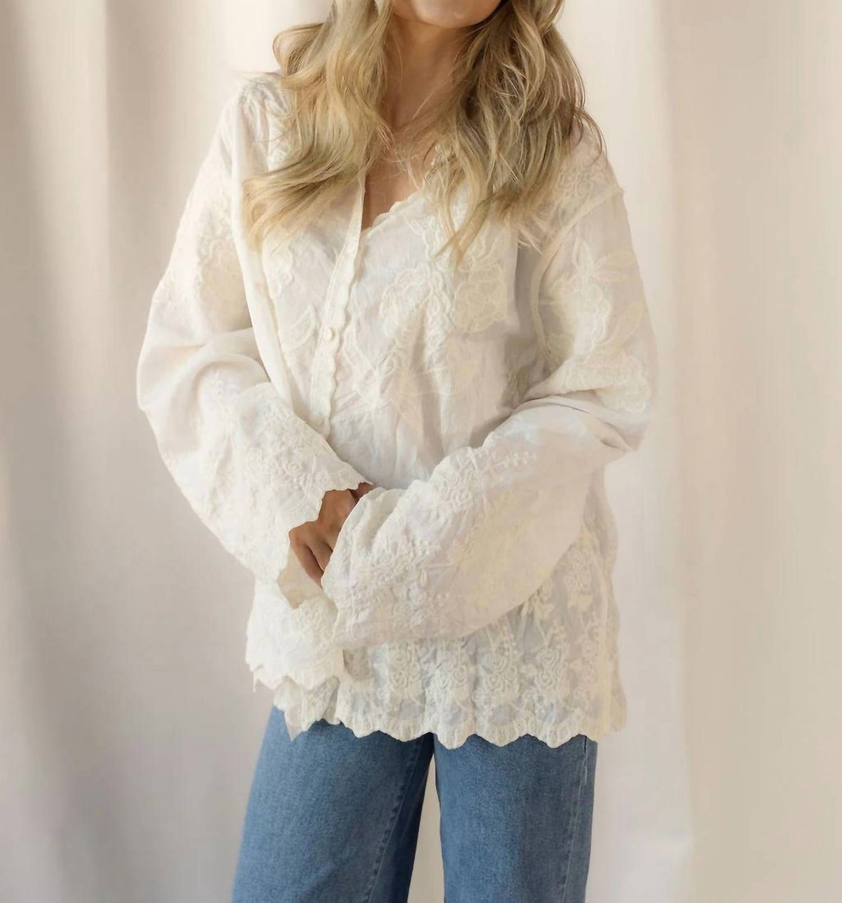 Pol - Tilly Embroidered Button Up Top