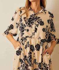 Polagram - Floral Print Tiered Button Up Dress