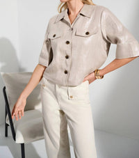 Joseph Ribkoff - Foiled Linen Blend Short Sleeve Boxy Jacket