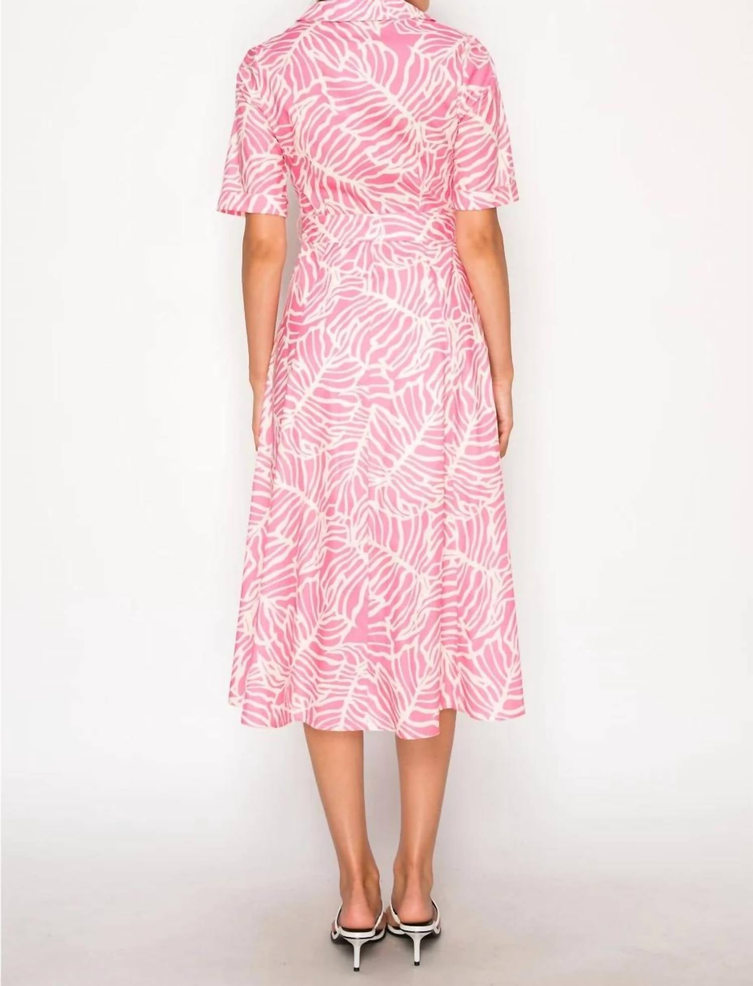 Meet Me In Santorini - Hibiscus Palms Shirt Midi Dress