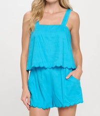 Meet Me In Santorini - Aegean Sky Scalloped Top And Short Set