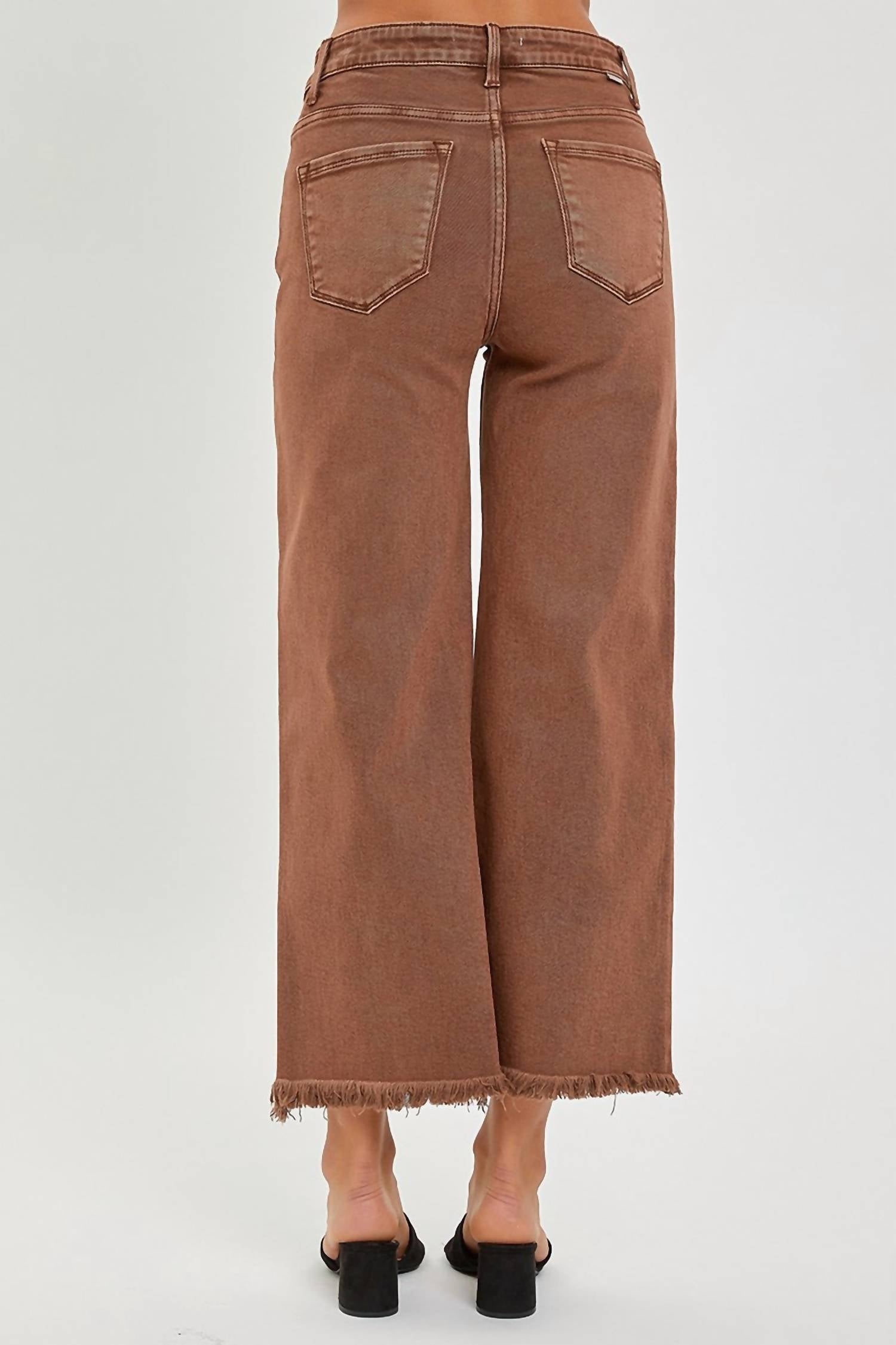 RISEN High Rise Crop Wide Leg Pants in espresso - women's pants - alternate view