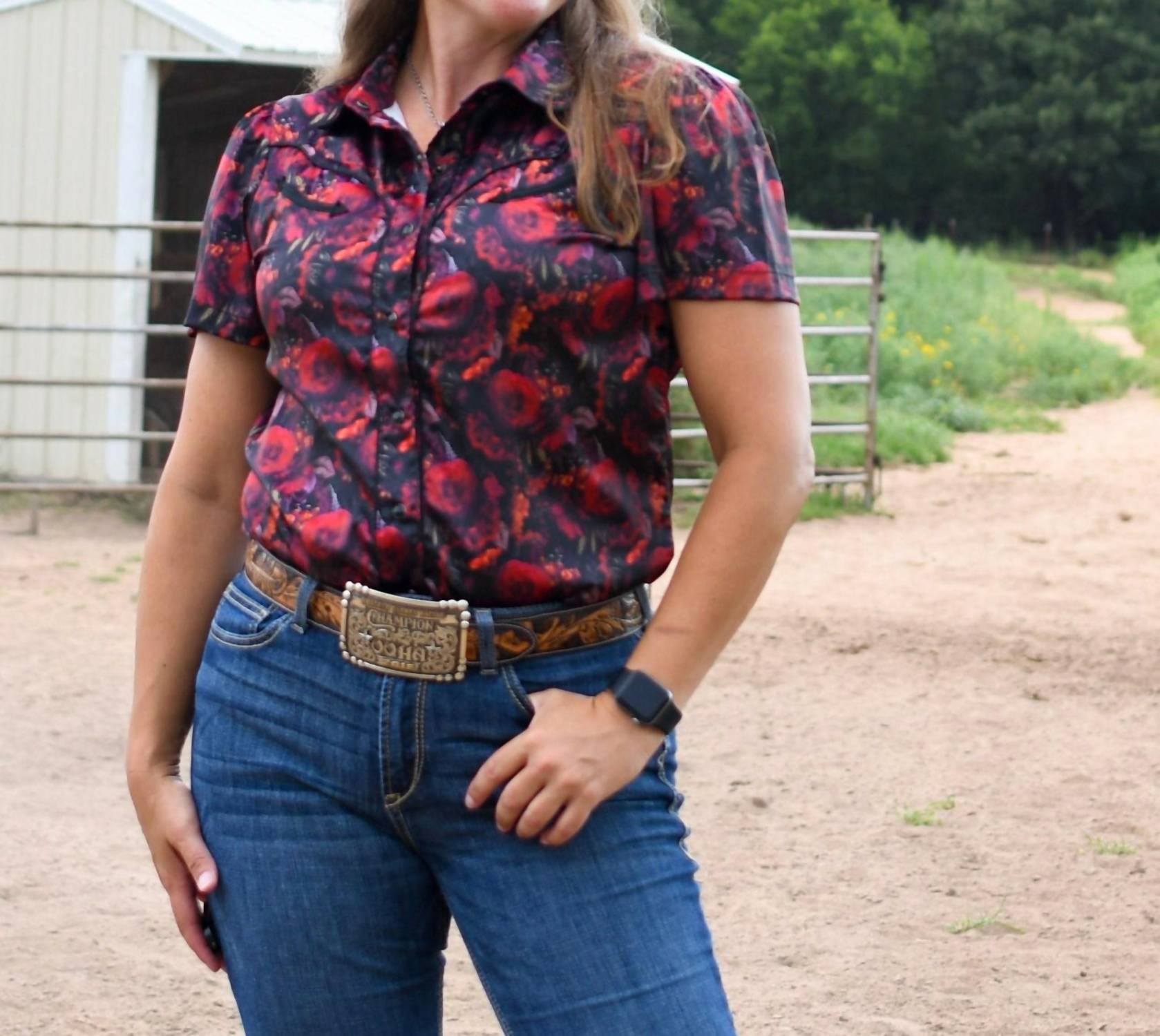 Howdy Hanny - Midnight Rose Short Sleeved Pearl Snap Shirt