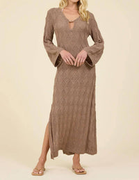 Surf Gypsy - Plunge Diamond Knit Midi Dress