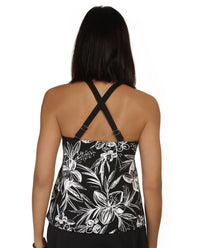 Caribbean Joe - Peaceful Plumeria Framed Peasant Tankini Top