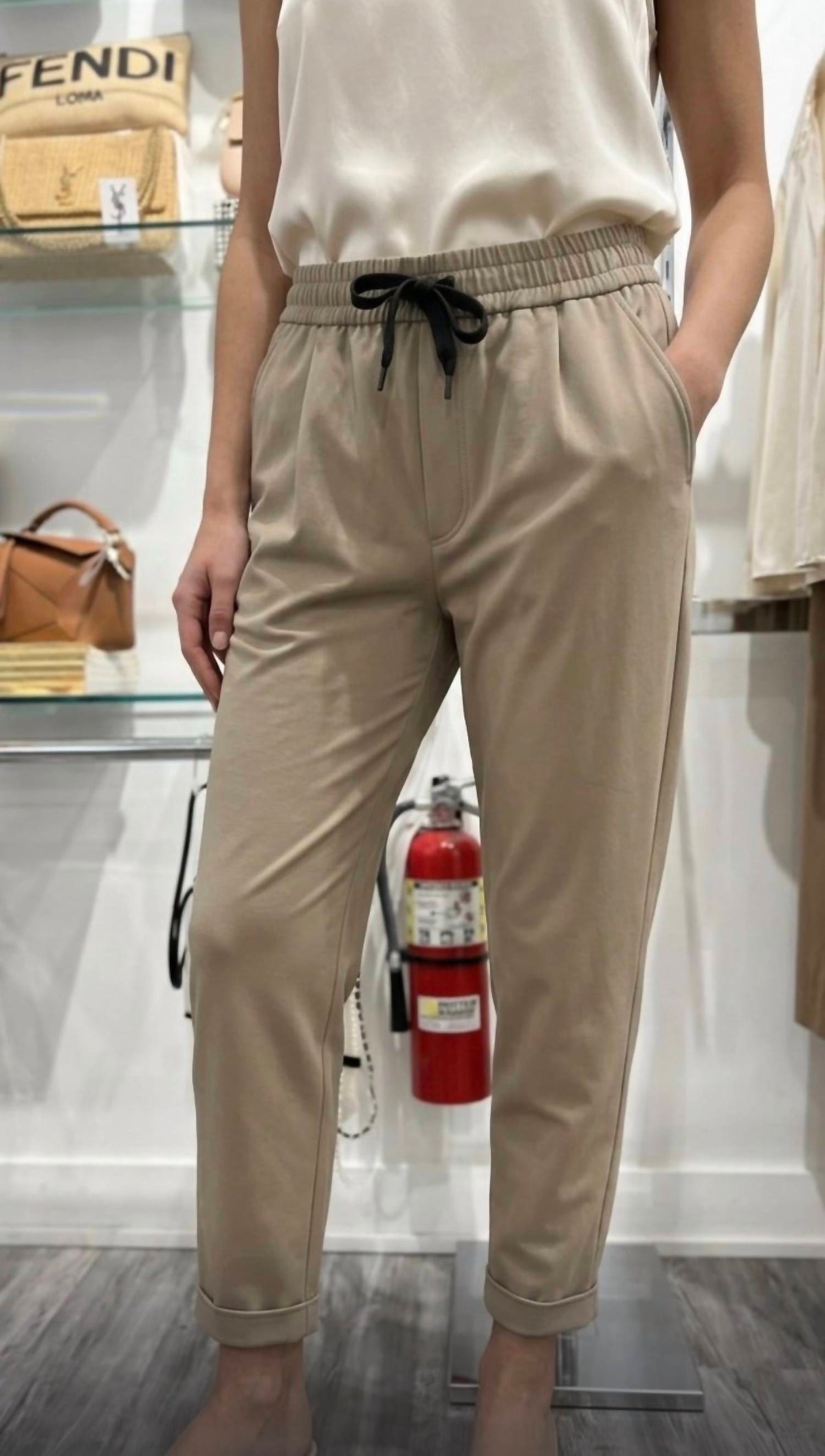 Brunello Cucinelli - Women's Drawstring Pants With Black Drawstring