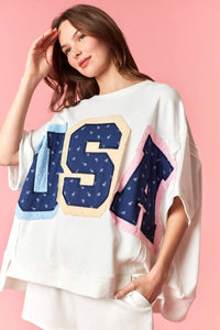 Peach Love - Usa Patchwork Oversized Top