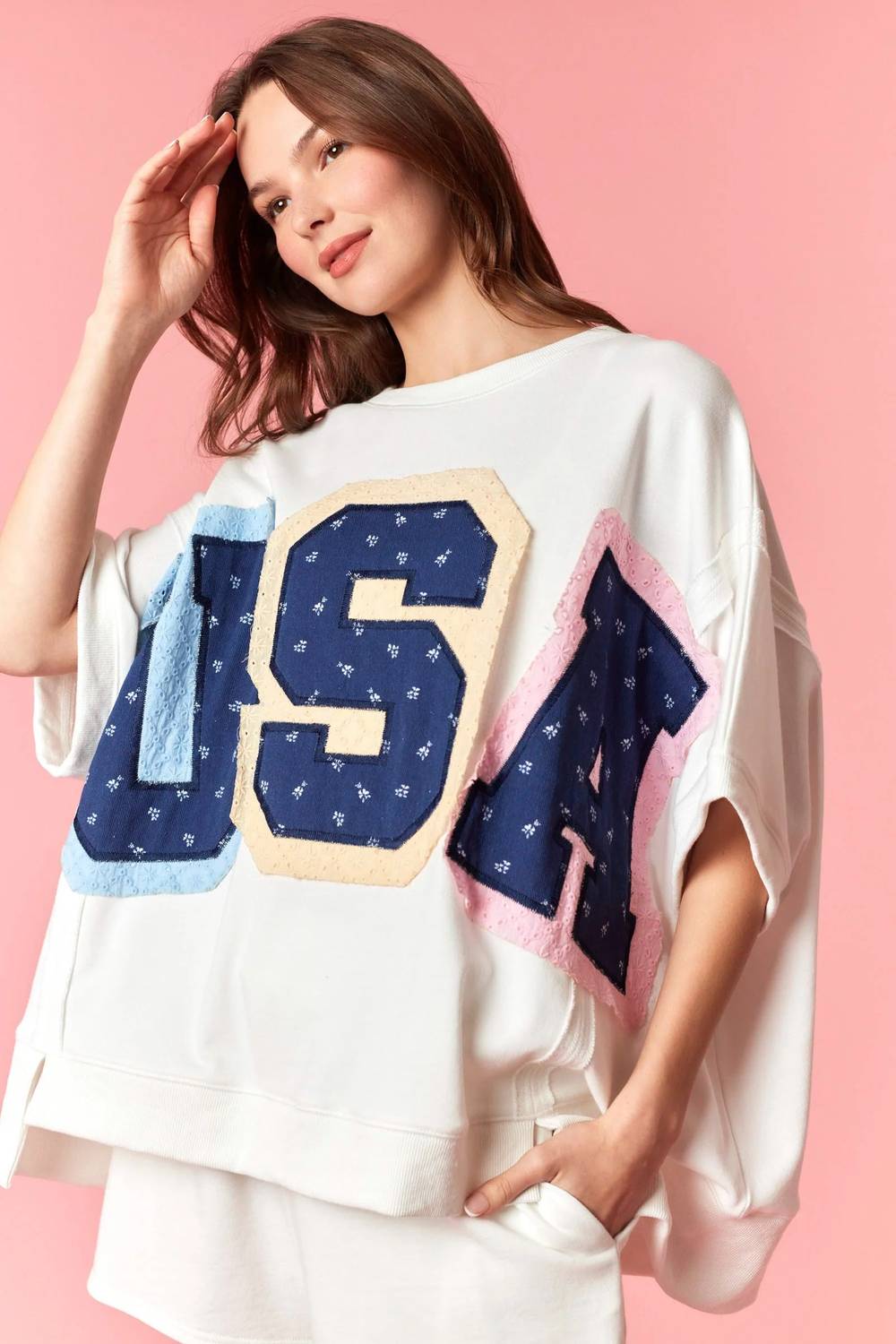 Peach Love - Usa Patchwork Oversized Top