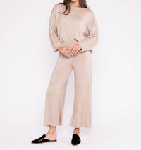 RIPLEY RADER Sweater Knit Wide Leg Pant: Cropped in oatmeal - women's pants