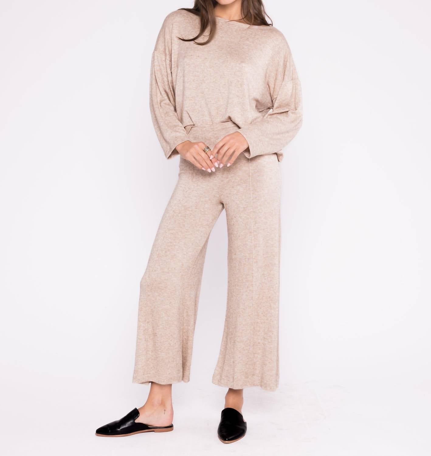 RIPLEY RADER Sweater Knit Wide Leg Pant: Cropped in oatmeal - women's pants