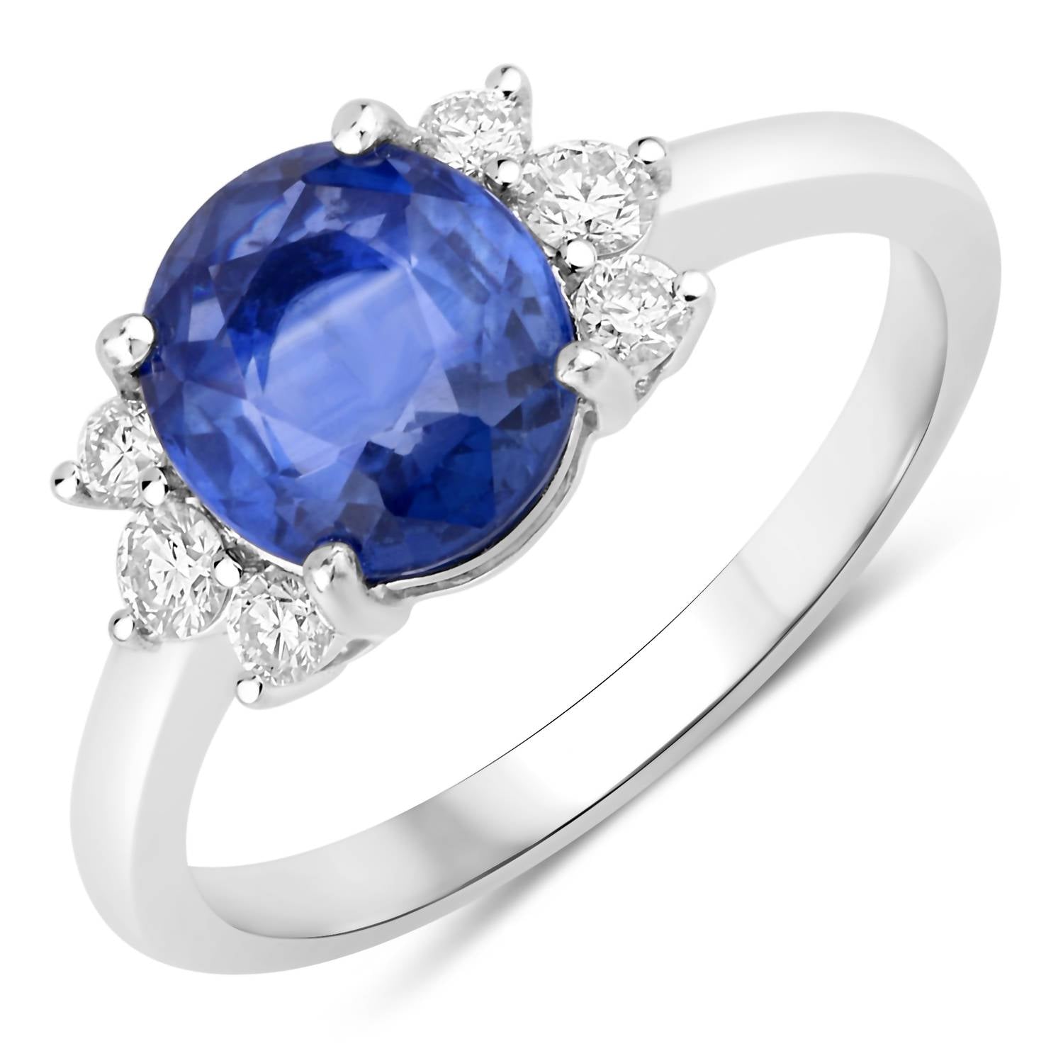 Diana M Jewels Women's Oval Natural Ceylon Blue Sapphire Fashion Ring (2.54 Ct) - Signature (8.30x7.30mm) in 18k white gold - women's jewelry
