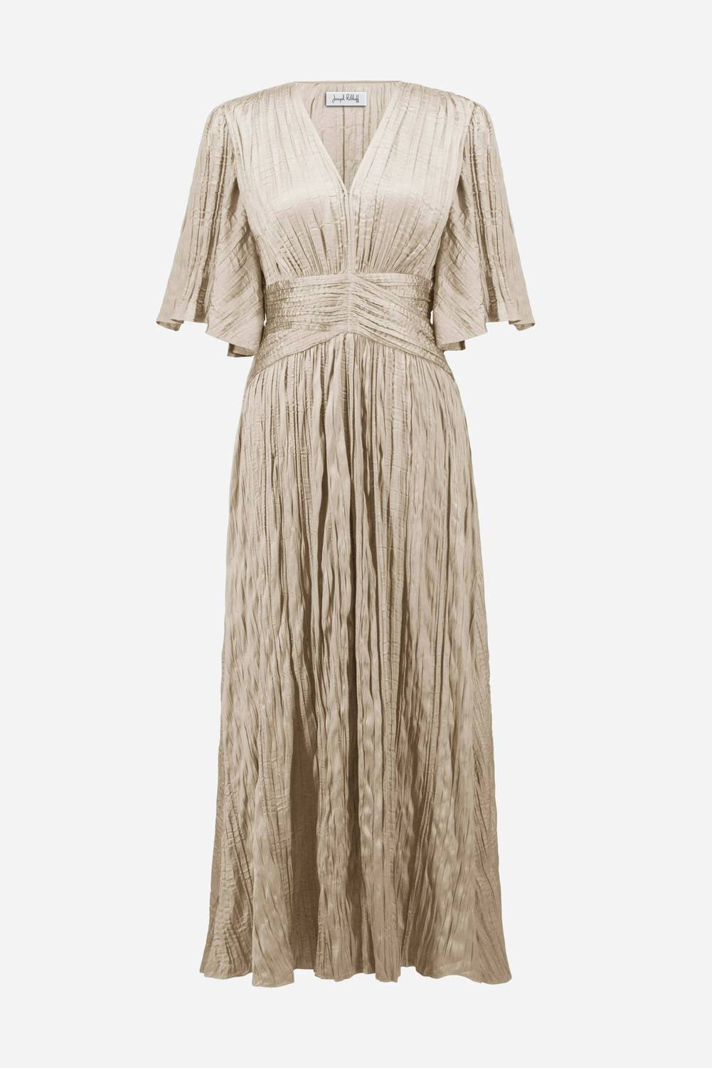 Joseph Ribkoff - Satin Fit And Flare Pleated Dress With Knot Waist Detail
