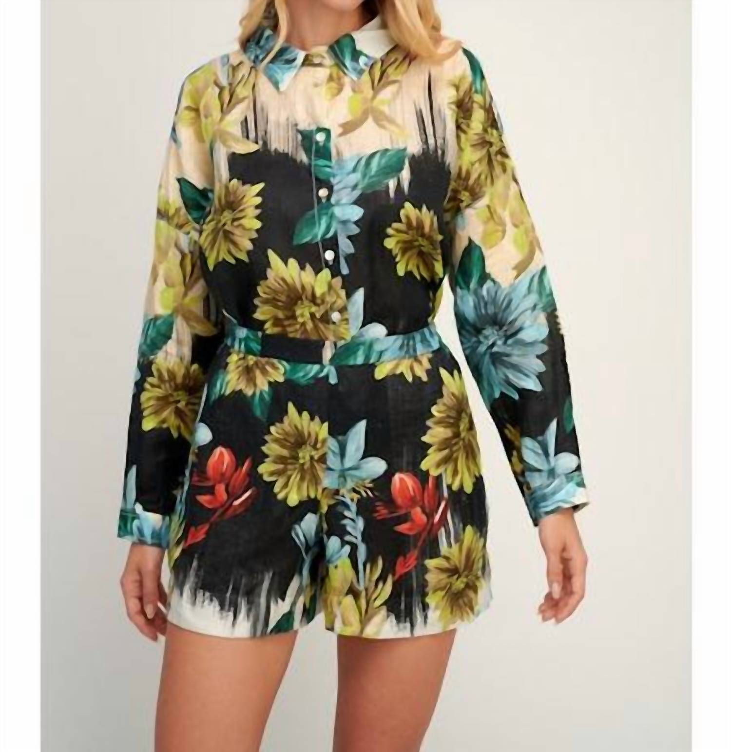 Pearl And Caviar - Mona Floral Linen Short