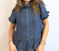 entro Peter Pan Top in denim - women's blouse