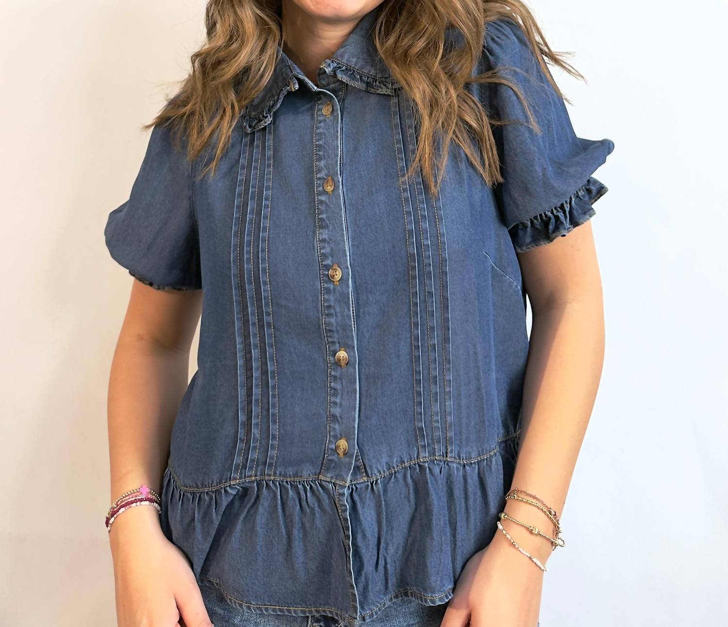 entro Peter Pan Top in denim - women's blouse