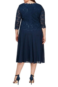 Alex Evenings - Crew Neck Lace Bodice & Chiffon Skirt - Plus