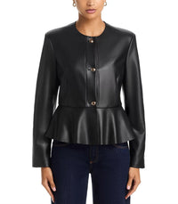 SIX/FIFTY Viv Faux Leather Peplum Jacket in black - women's jacket - detail view