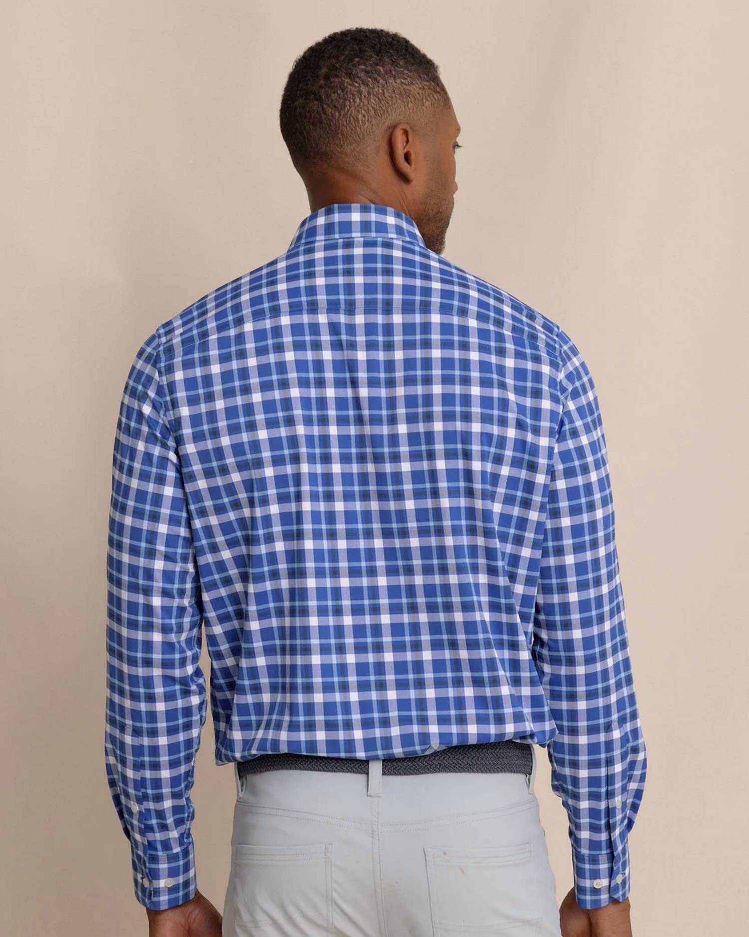SOUTHERN TIDE River Ridge Plaid Sportshirt in surf blue - men's shirt - detail view
