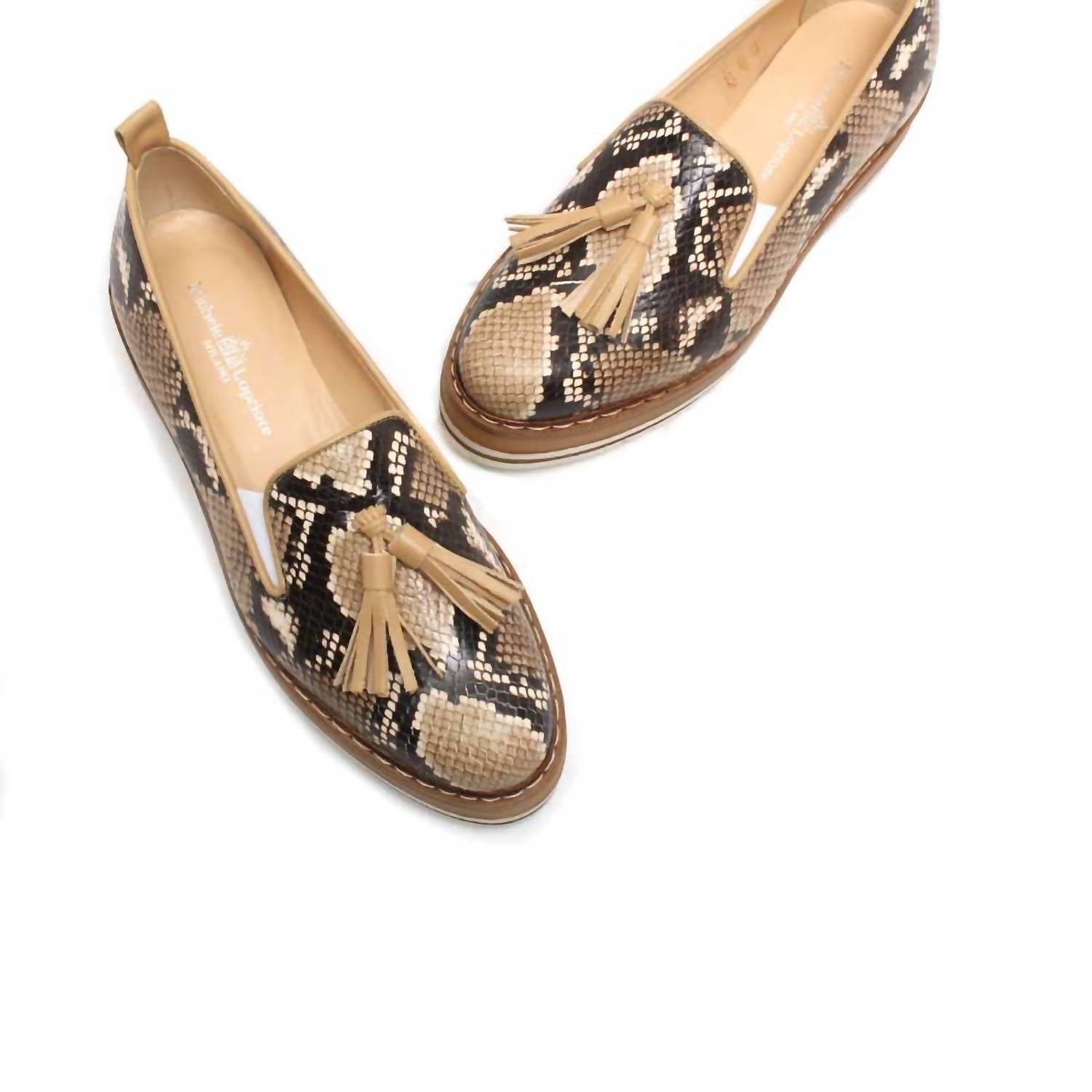 Michele Lopriore Women's Cassidy Snakeskin Platform Loafers in cream brown - women's flats - alternate view