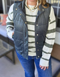 STACCATO Mini Cord Snap Zipper Vest in dark green - women's jacket - alternate view