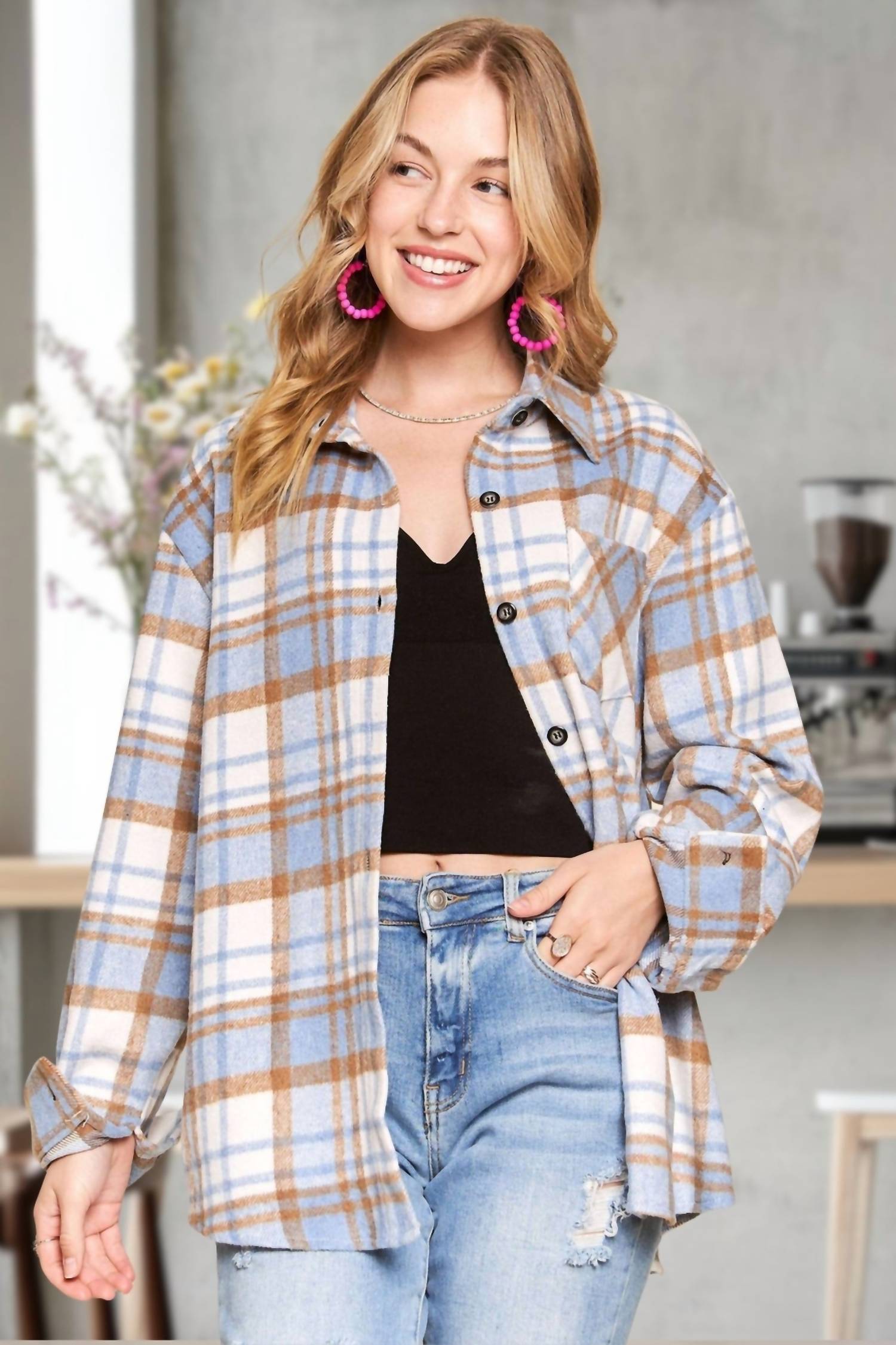Adora - Plaid Flannel Shacket with Long Sleeve