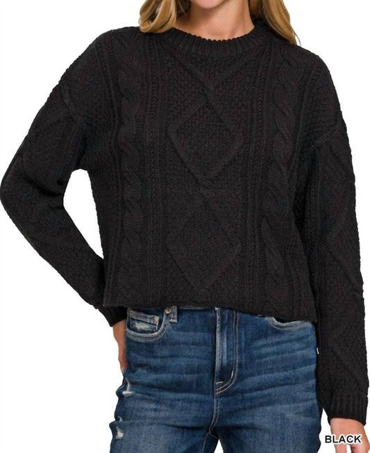 Zenana - Women's Heather Cable Knit Sweater