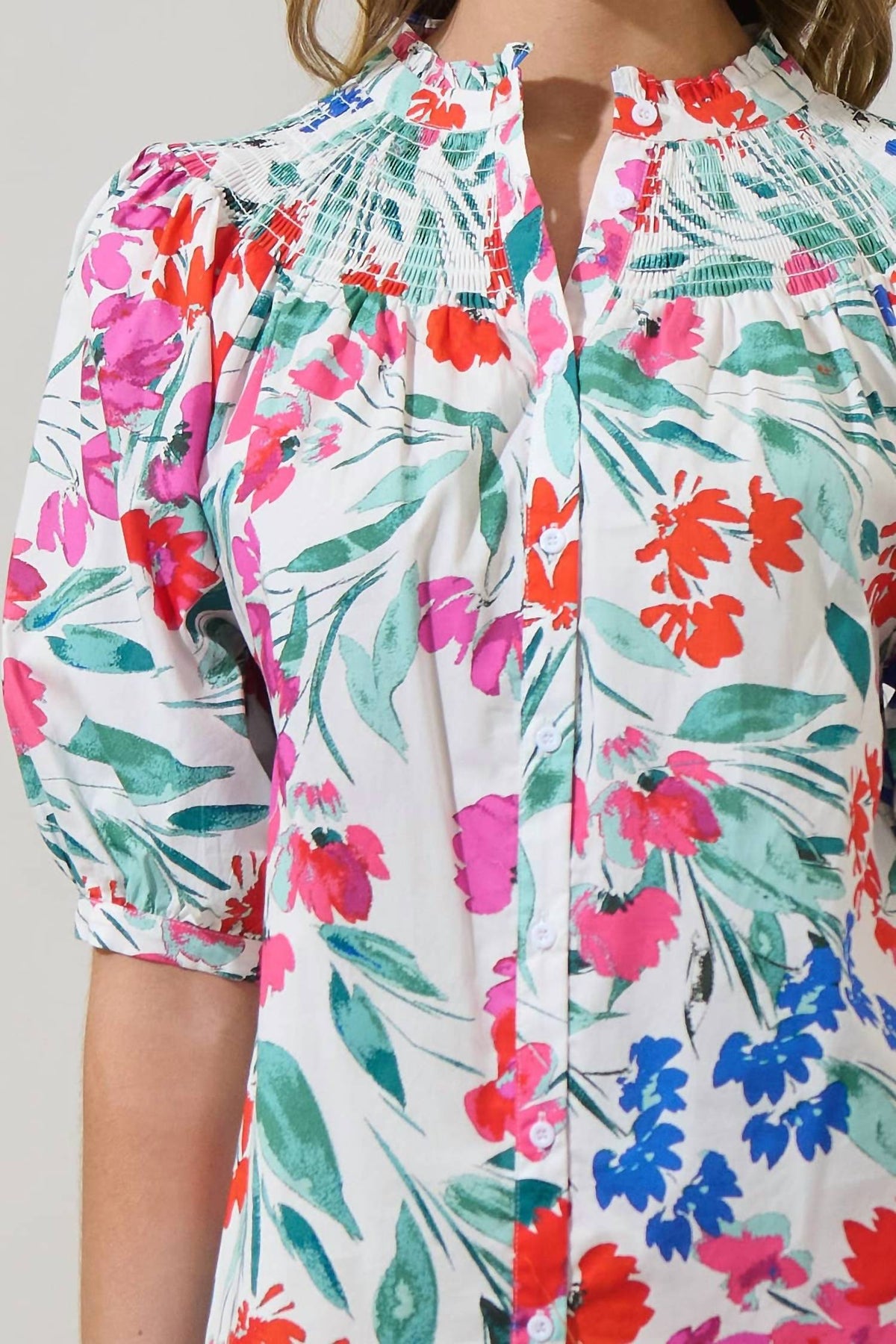 Sugarlips - Women's Kivia Blossom Smocked Mock Neck Top