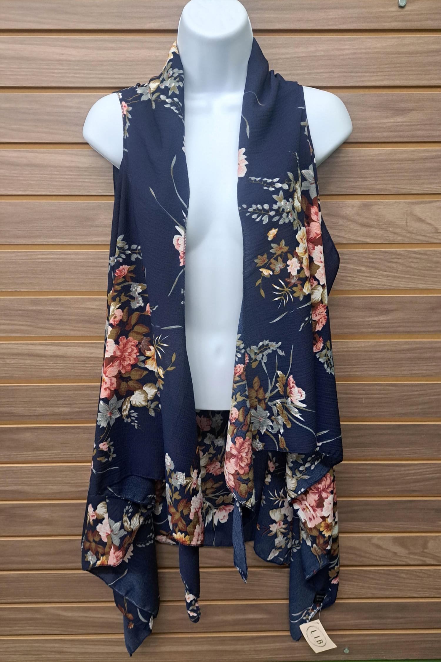 L.I.B. New York - Women's Long Flowy Floral Open Vest