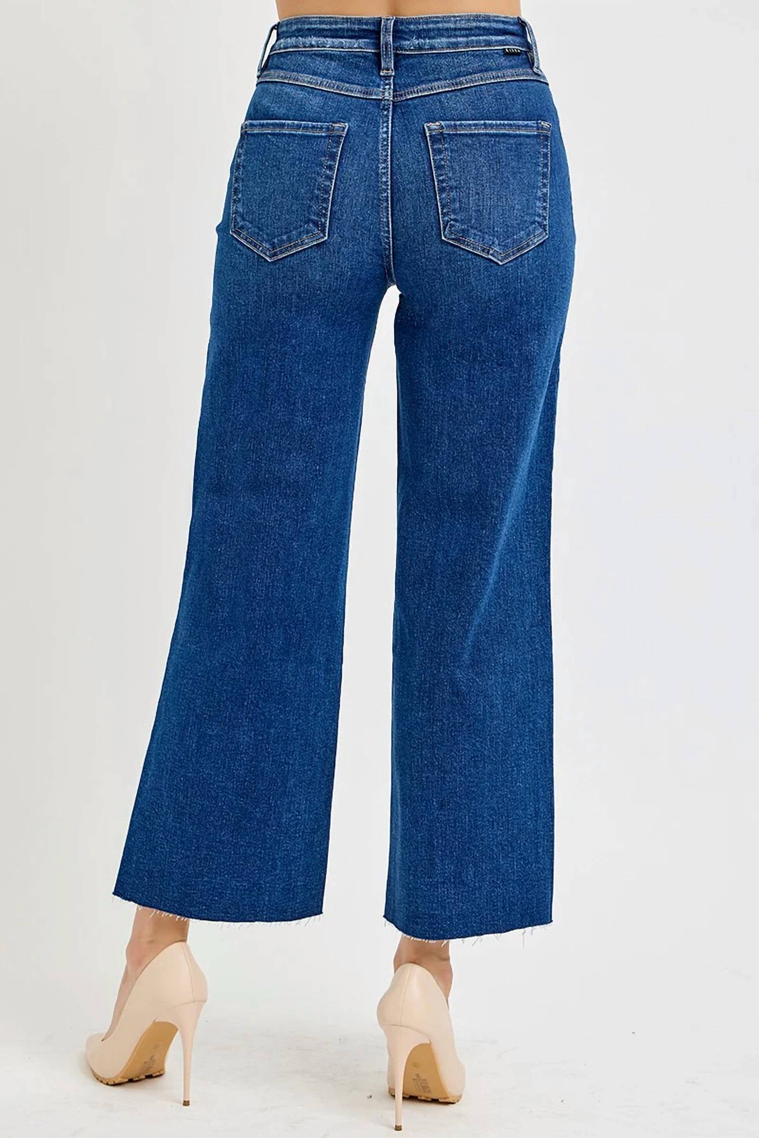 Risen - Tummy Control High Rise Crop Wide Leg Jeans