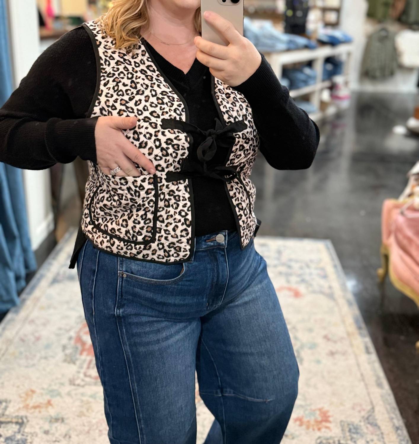 Listicle Mute Leopard Front Tie Vest in pink - women's blouse - view 4